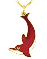 Behave® Ketting goud kleur dolfijn rood wit emaille 40 cm