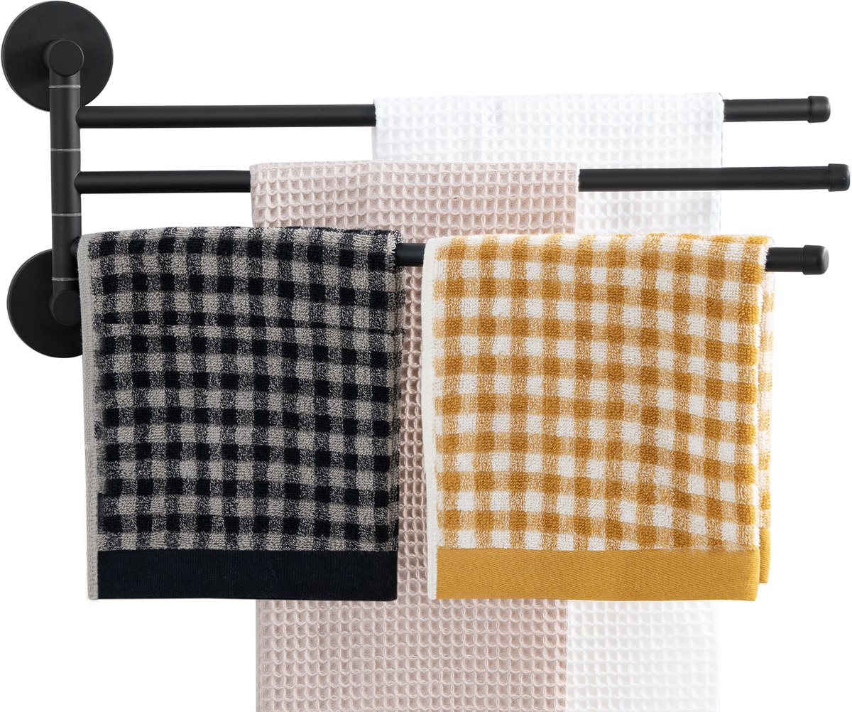 Auralum Handdoekrek - 3-armig Handdoekhouder - Draaibaar Handdoekhouder 40cm - Handdoekstang - 180 graden verstelbaar - Badkamer - Zwart