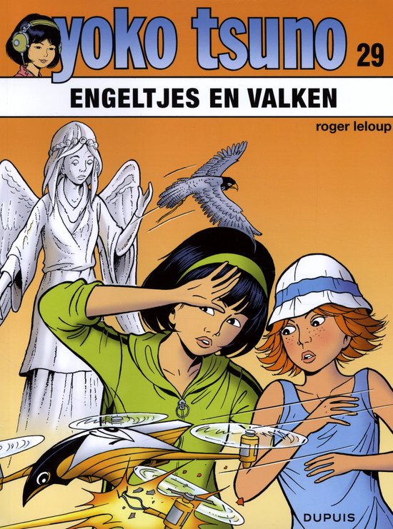 Yoko Tsuno 29, Engeljes en Valken. Tekening met Yoko, een vriendin, een engel en een valk.