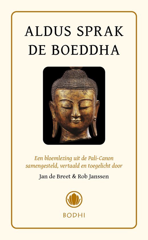 Boek met een afbeelding van het hoofd van een Boeddha.