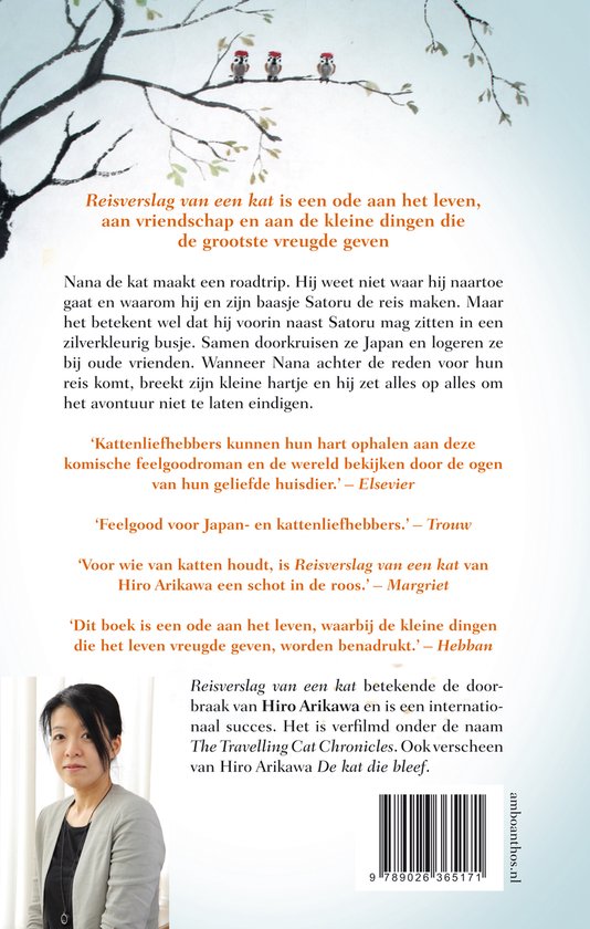 Achterkant van het boek met tekst en een foto van een Aziatische vrouw.