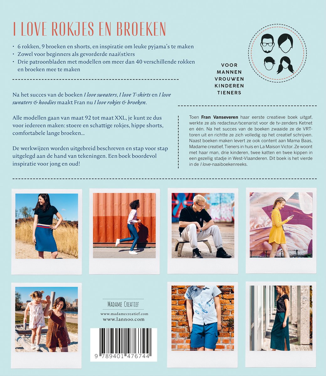 Een collage van modellen in diverse rokjes en broeken, met tekst 'I LOVE ROKJES & BROEKEN'.