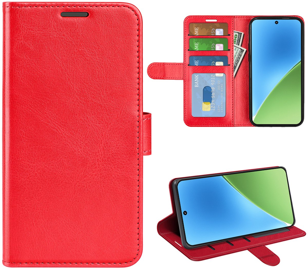 MobyDefend Hoesje - Geschikt voor Xiaomi 15 - Wallet Book Case (Sluiting Achterkant) - Rood