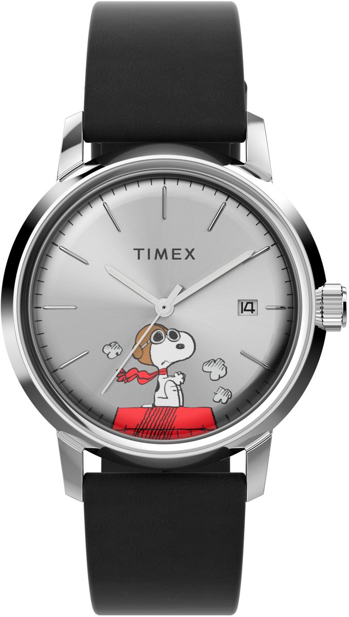 Timex Marlin Automatic x Peanuts Snoopy Flying Ace TW2W49600 Horloge - Leer - Zwart - Ø 40 mm