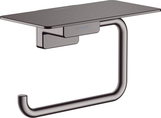 Porte-rouleau de toilette Hansgrohe avec tablette en chrome noir brossé.