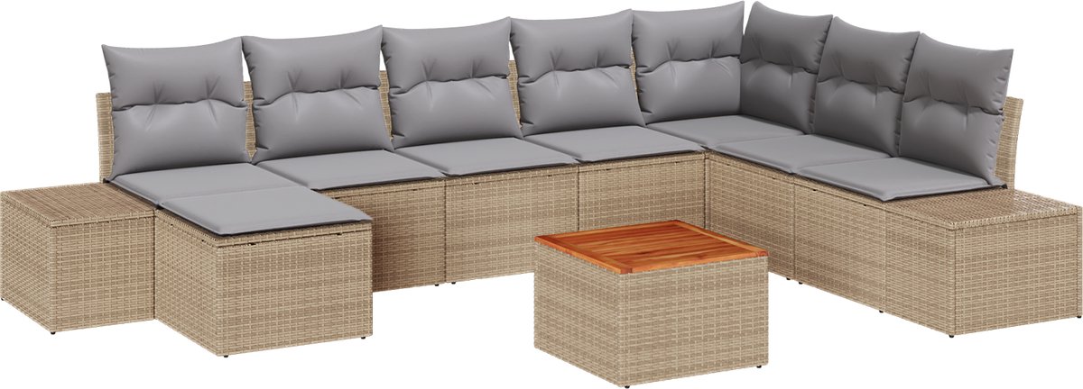vidaXL - Tuinbank - Set - met - kussen - 9 - pcs - Beige - poly - rattan