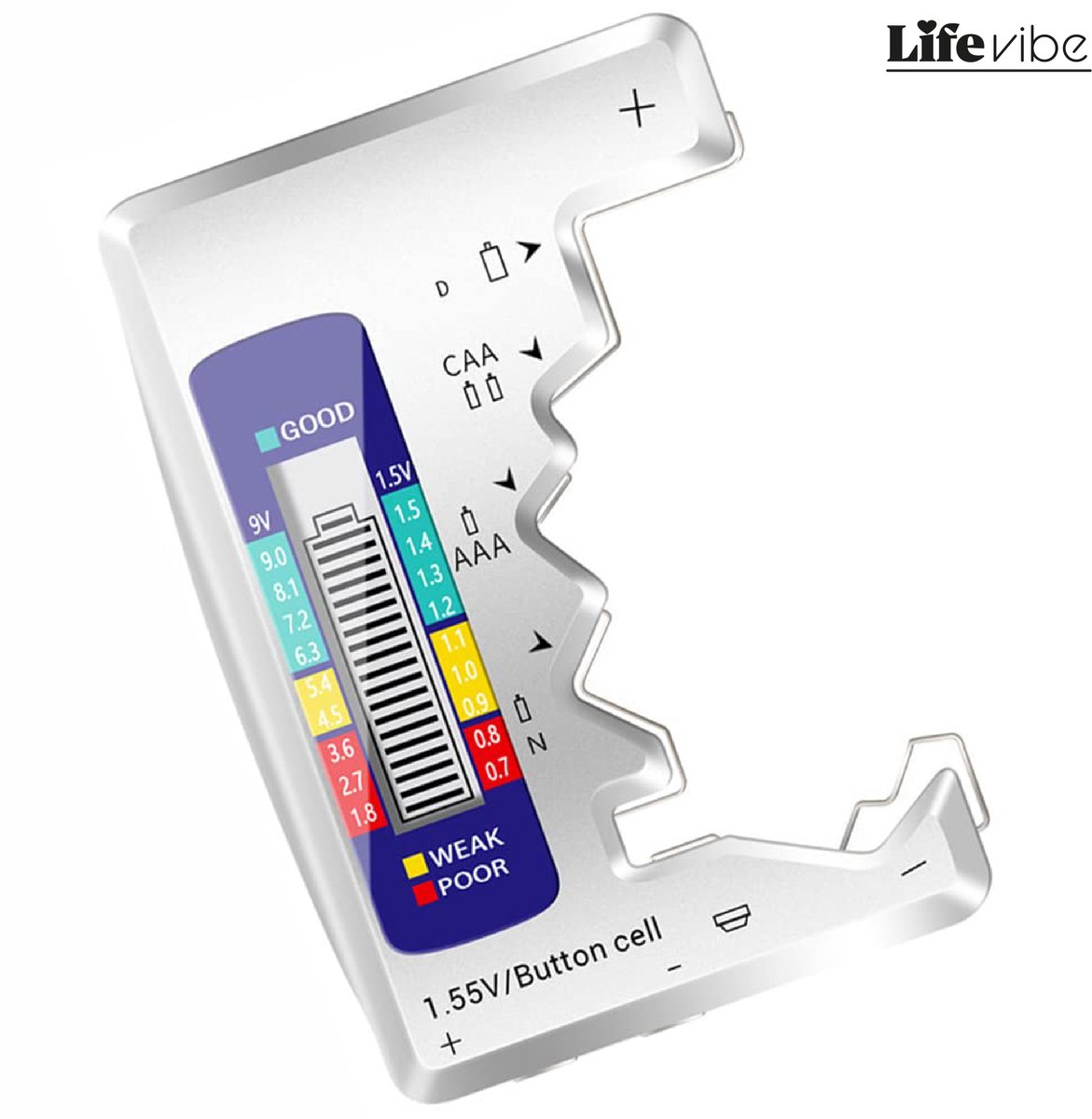 LifeVibe® Universele Batterijtester Zilver - Accu Indicator Voor Batterijen - Test Alle Batterijen