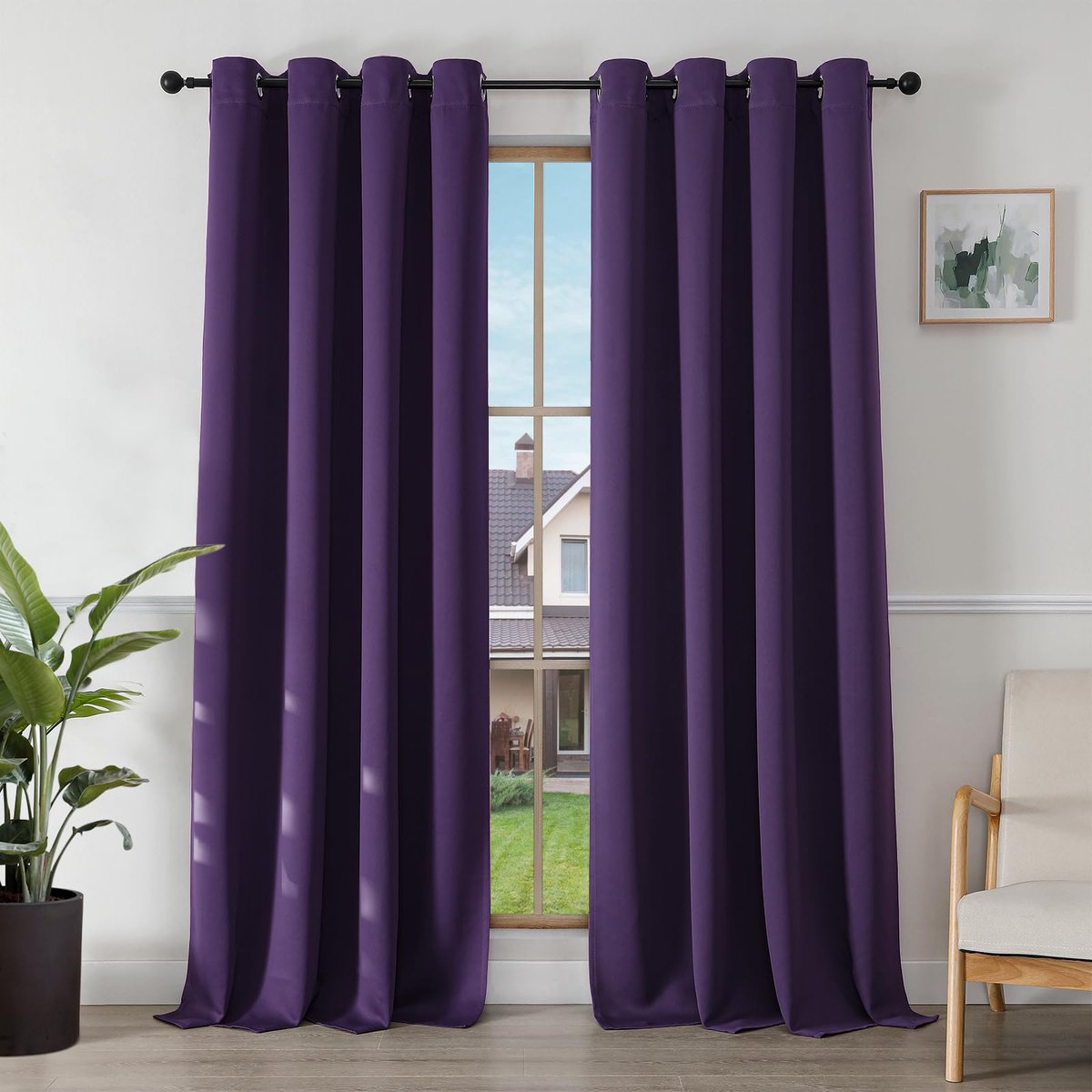 Ibenzoa Dichte Gordijnen met Insakringen, Set van 2, 245 x 140 cm, Donkerpaars - Thermisch Isolatie Materiaal