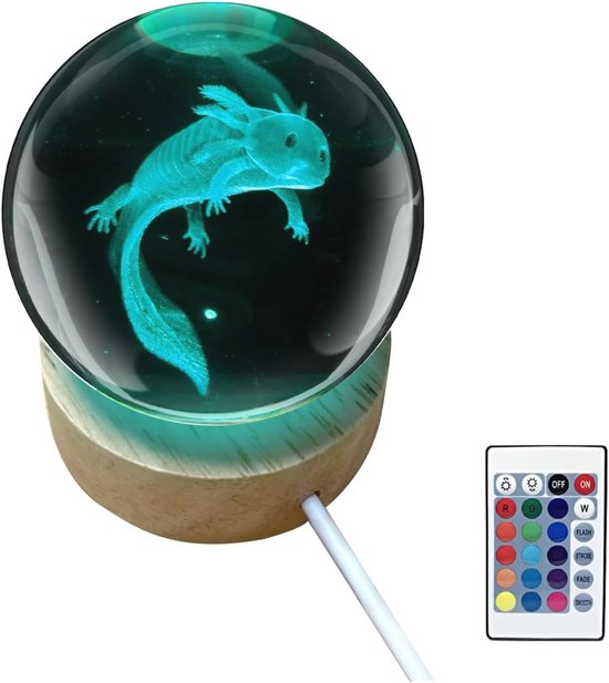 YYLZEPHB 3D Axolotl Kristallen Bal Nachtlampje met 16