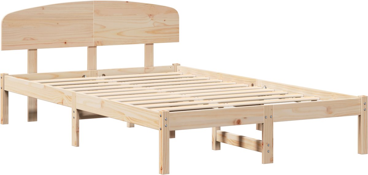 vidaXL - Bedframe - met - hoofdeinde - Naturel - 135 - x - 190 - cm - Massief - grenenhout