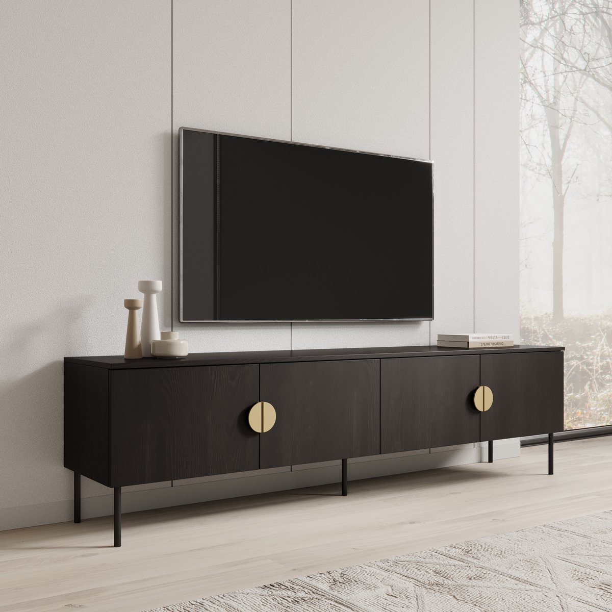 MEUBELLA TV-Meubel Monor - Zwart eiken - 200 cm