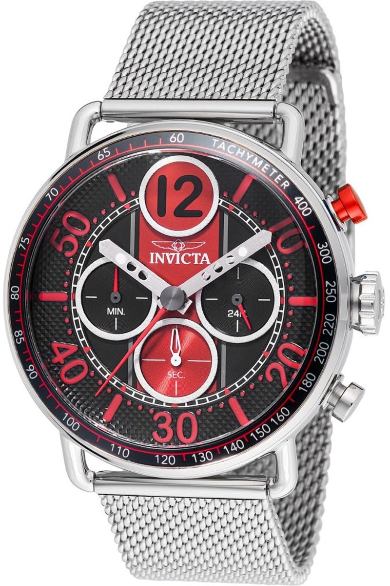 Invicta Speedway 49372 Heren Horloge - Waterdicht - Analoog - Quartz Uurwerk - Roestvrij Staal met rode Wijzerplaat - 44mm