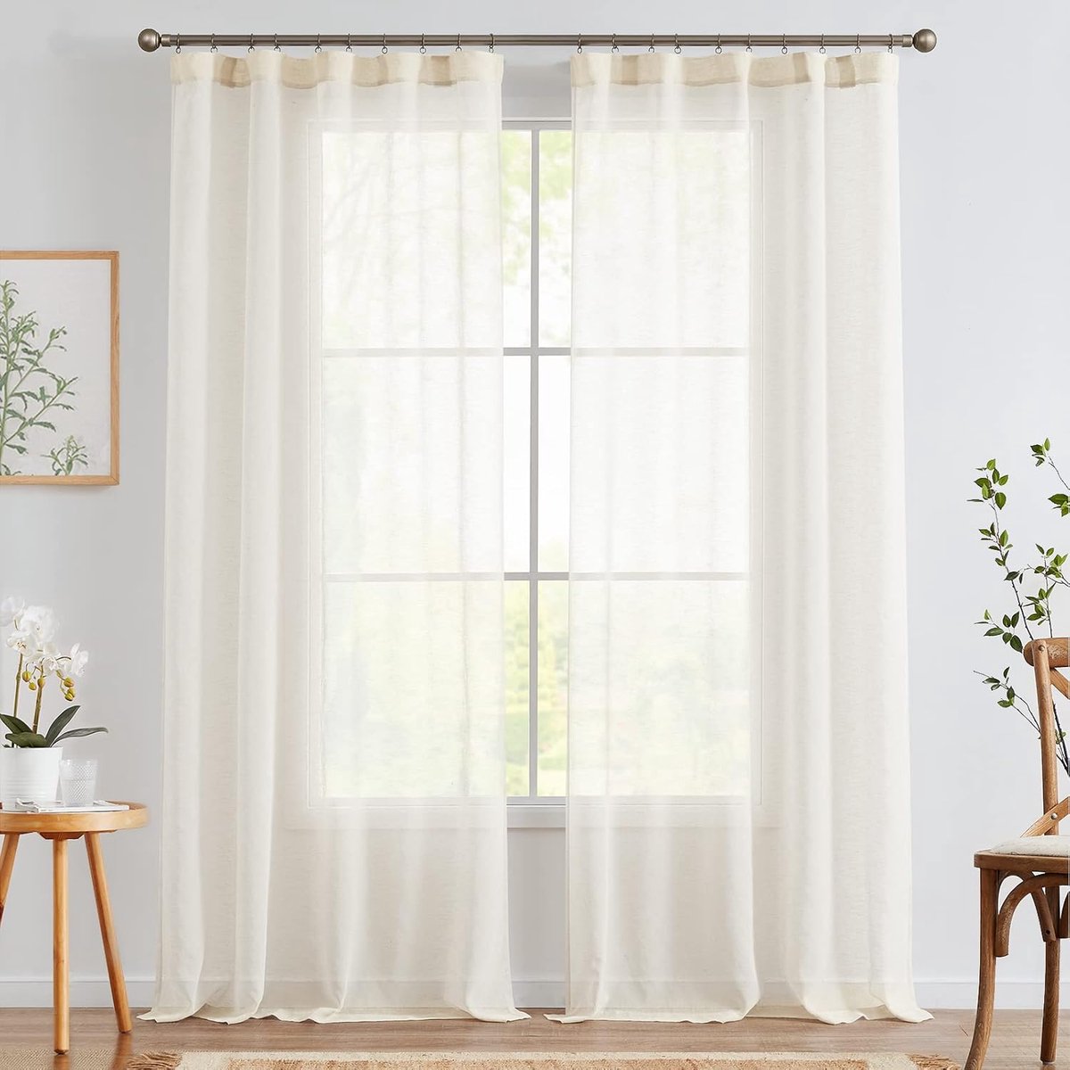 Ibenzoa Natuurlijk Linnen Gordijnpaneel Set - 140x225cm - Semi-Transparant Voile