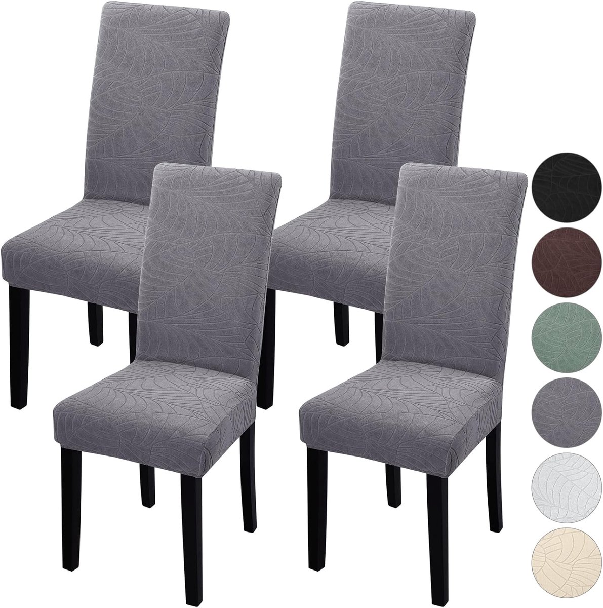 Ibenzoa® Multifunctionele Elastische Stoelhoezen Set - 4 Stuks, Stijlvol Grijs Ontwerp