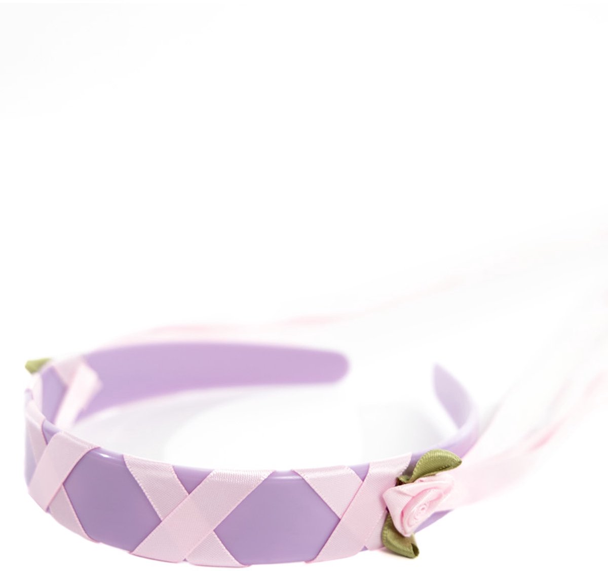 Little Adventures - Rapunzel hoofdband – Lila satijnen diadeem met roze linten