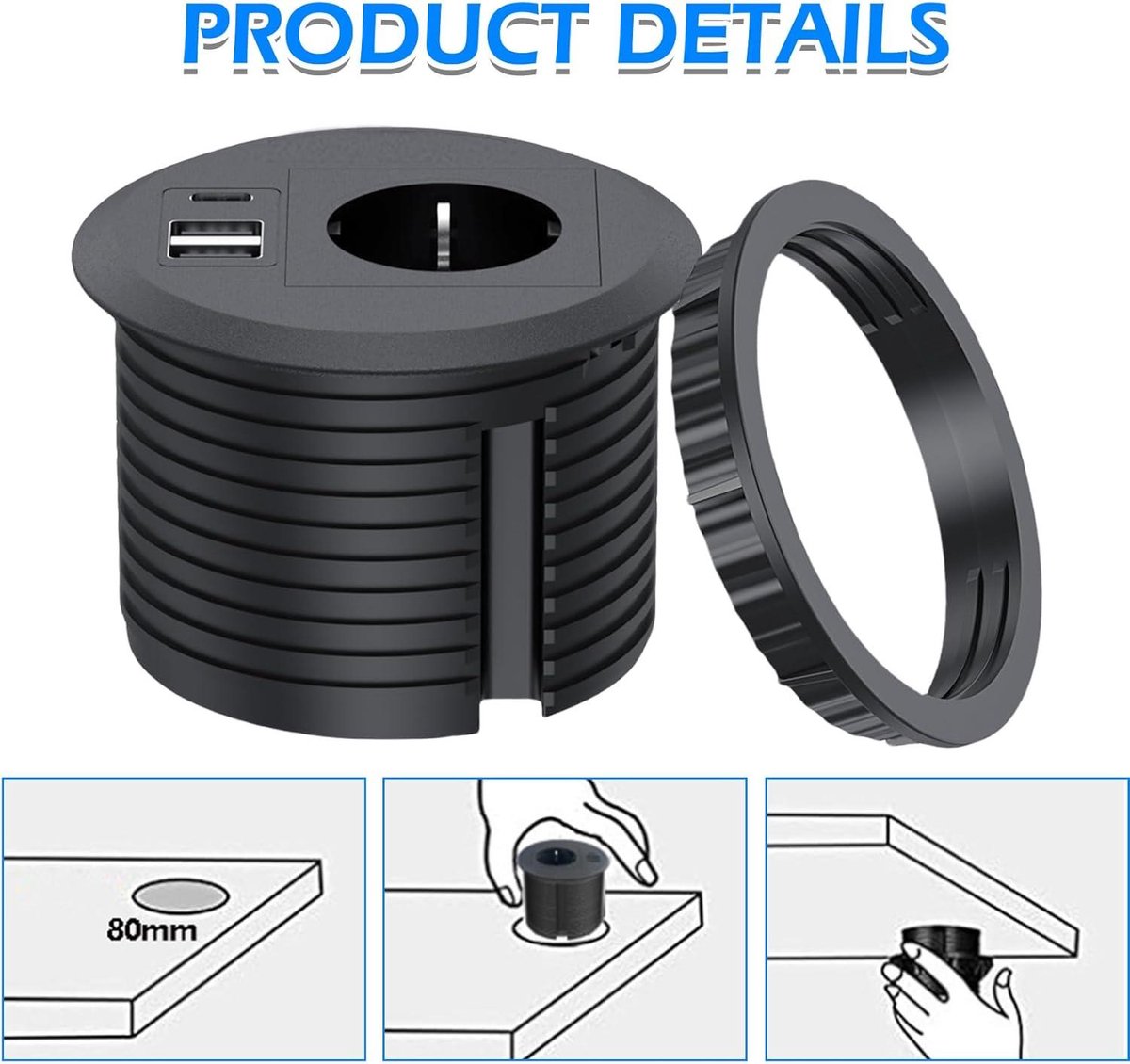 Inbouwstopcontact met USB, tafelstopcontact met