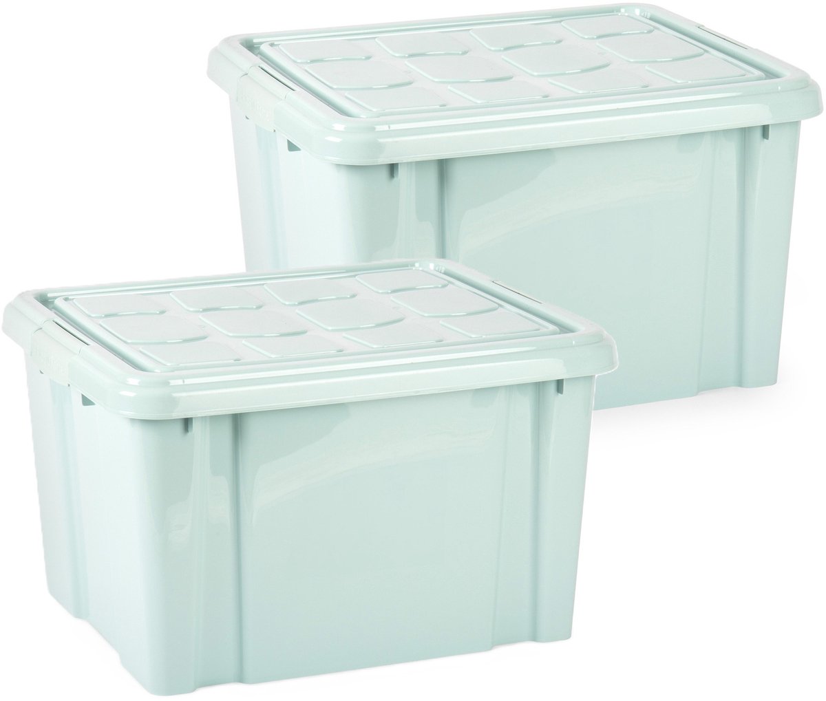 PLASTICFORTE Multi Storage Opslagbox met deksel - 2x - mintgroen - 25 liter - 42 x 25 x 30 cm - kunststof - opbergdoos - opbergen