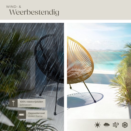 tectake - Tuinmeubel-bistroset - 2 stoelen en 1 tafel - Retro Egg Chairs in Acapulco-stijl - Weerbestendig binnen- en buitengebruik - Zwart van Tectake — afbeelding 5