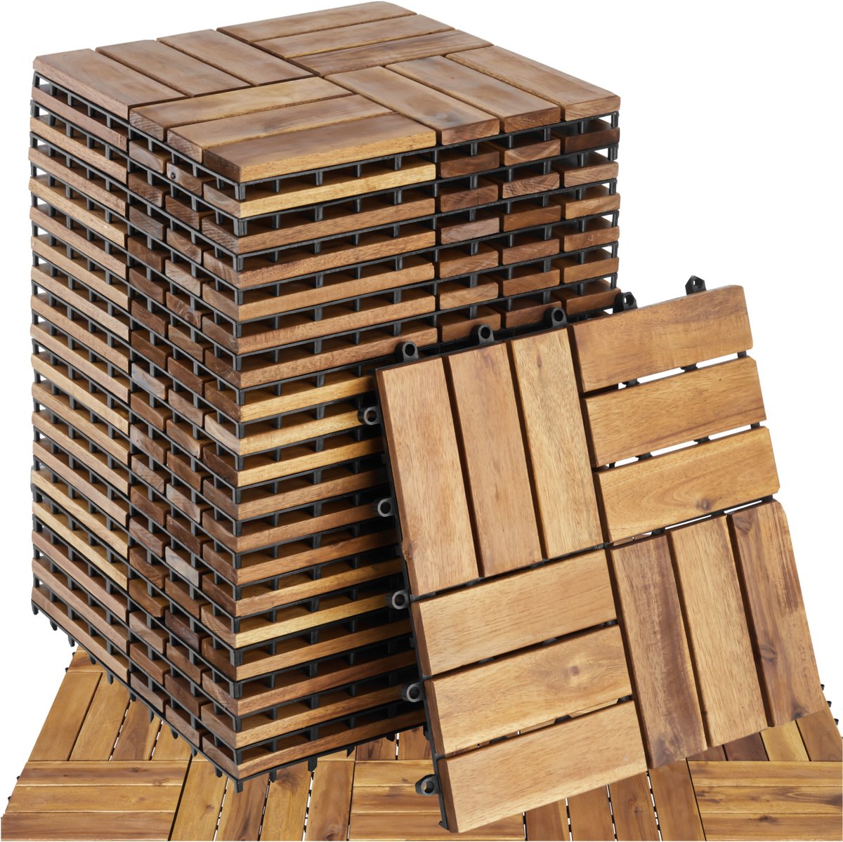 Bol.com tectake® Houten Tuintegels - Set van 20 - 1,9 m² - Weerbestendig - Vloerbedekking voor Balkon - Vloertegels - Balkonvloe... aanbieding