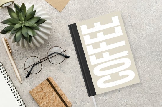 Notitieboek - Schrijfboek - Wit - Koffie - Vintage - Decoratie - Notitieboekje klein - A5 formaat - Schrijfblok