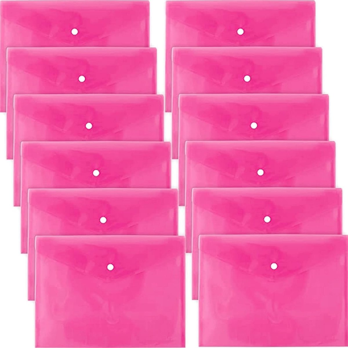 Ibenzoa® Transparante A4 Documentenmapjes Set van 12 met Verstelbare Sluitingen - Roze