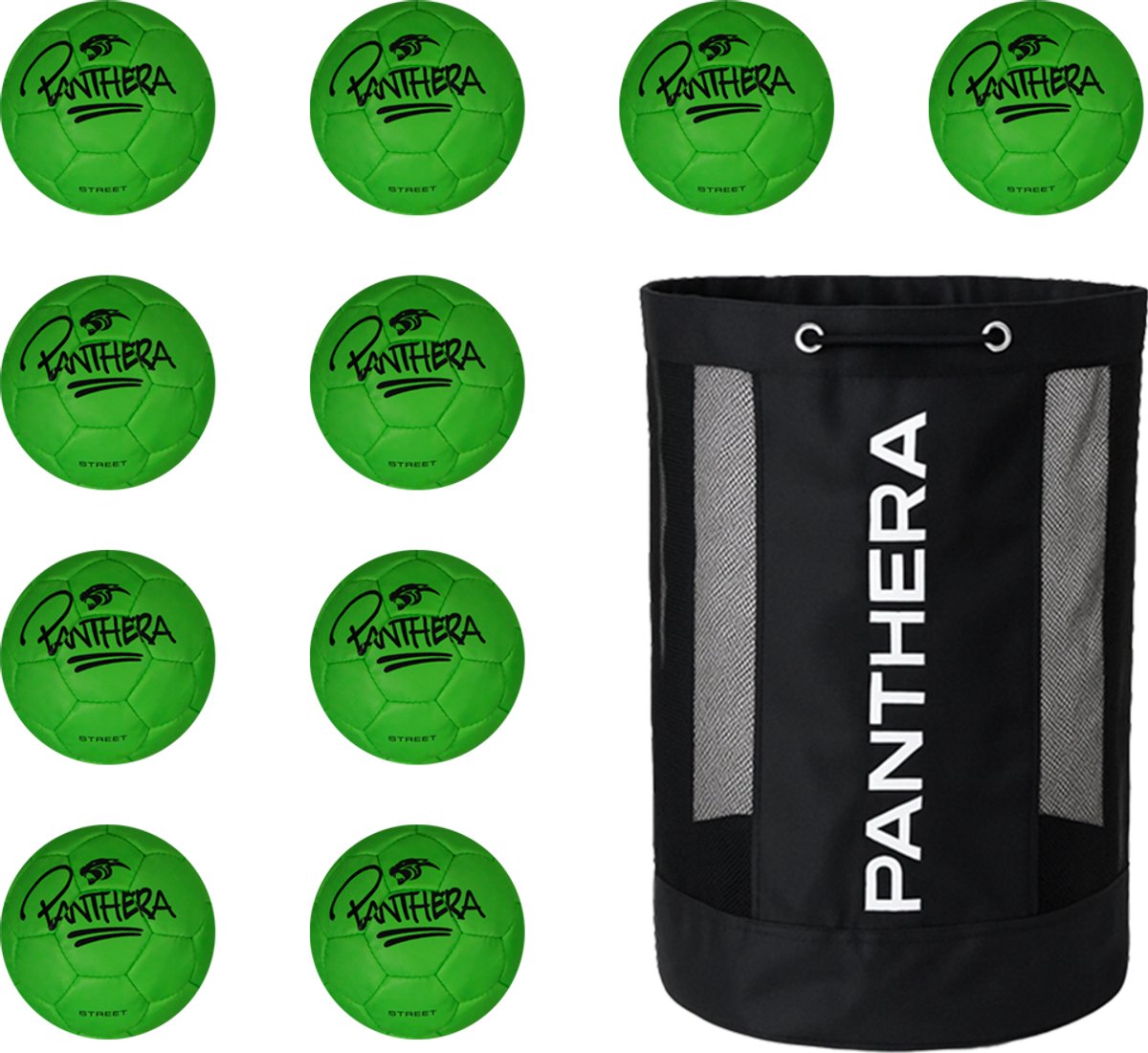 Panthera - Burner bal - Set van 10 - Inclusief ballentas - Zachte handbal - 13 cm - Groen - Handbal - Street handbal - Straat handbal