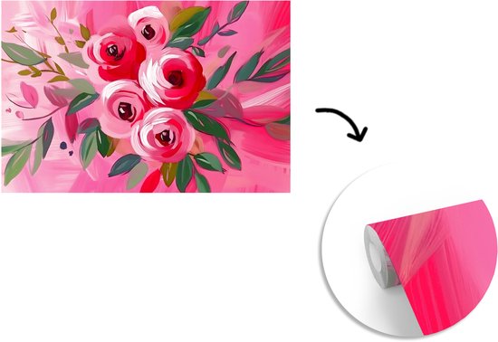 Behang - Fotobehang Bloemen - Verf - Roze - Breedte 420 cm x hoogte 280 cm
