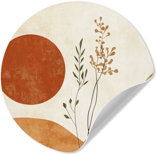 WallCircle® - Behangcirkel 120x120 cm - Muurstickers Zon - Abstract - Takken - Oranje - Muurcirkel woonkamer - Wandcirkel slaapkamer - Kamer decoratie zelfklevend - Muurdecoratie accessoires XXL
