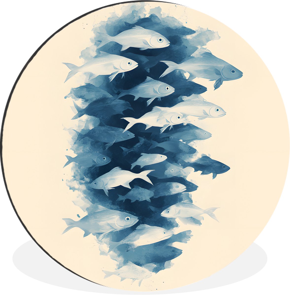 WallCircle Wandcirkel - Muurcirkel - Vissen - Minimalistisch - Blauw - Aluminium - Dibond - 60x60 cm - Binnen en Buiten