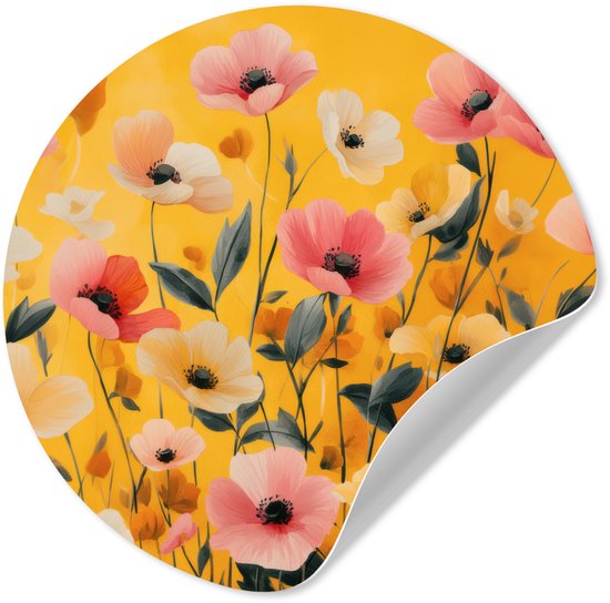 WallCircle® - Papier peint cercle 50x50 cm - Stickers muraux Fleurs - Champ - Jaune - Cercle mural salon - Cercle mural chambre - Décoration murale autocollante - Accessoires de Décoration murale