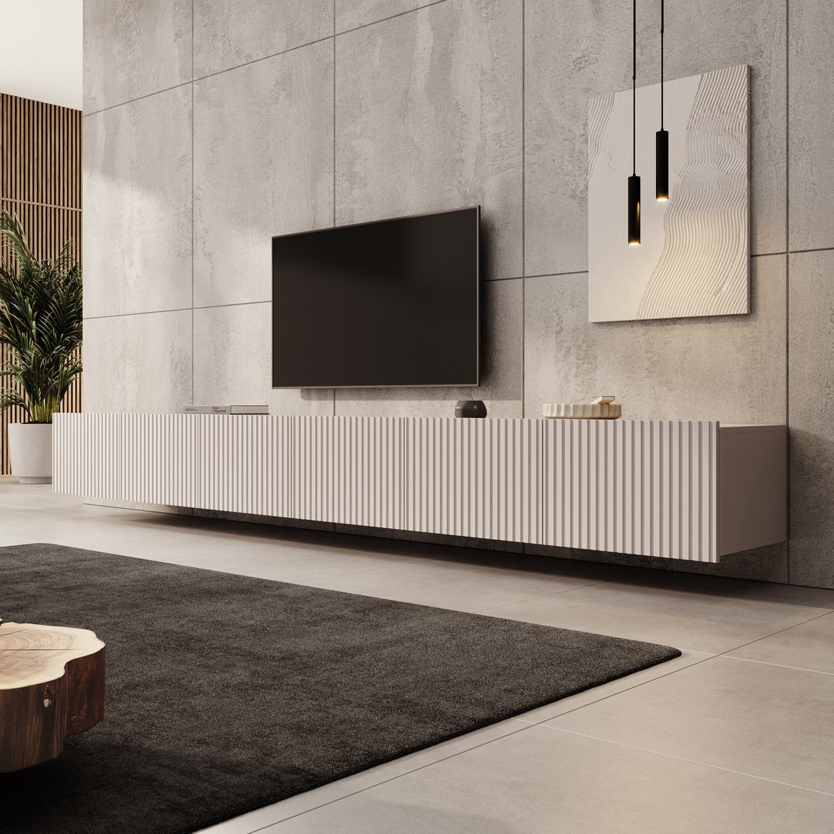 MEUBELLA TV-Meubel Kenderes - Beige - 300 cm
