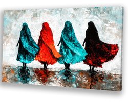 Dansende silhouetten in beweging - Vrouwen wanddecoratie - Schilderijen canvas figuren - Abstract expressionisme - Decoratie voor thuis - Schilderijen & posters - canvas 100x75 cm