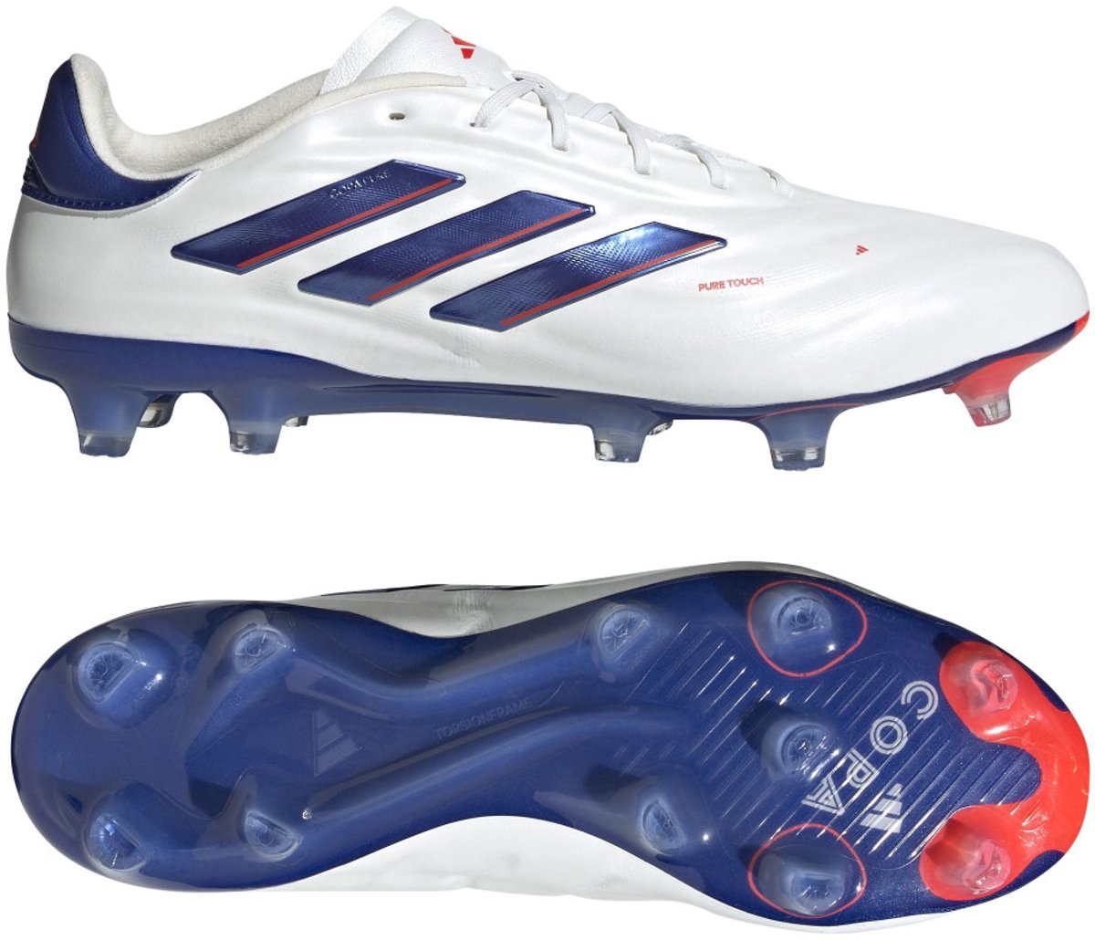 Adidas Copa Pure 2 Elite FG voetbalschoenen in wit, blauw en rood met leren voorvoet en synthetische zool voor stevige opp...