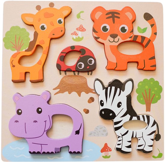 Houten Puzzelset 4 stuks voor Kinderen - Best4Juniors Educatieve 3D Inlegpuzzels 8x8 cm - Houten Speelgoed Cadeau - Dieren, het perfecte cadeau voor verjaardagen, babyshowers en kerst van Merkloos — afbeelding 2