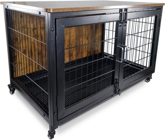 Deluxe schuine puppykooi medium 30 inch zwarte opvouwbare hondenbench met metalen bak zonder kauwen, fleece en schuine voorkant voor in de auto van Ellie-Bo