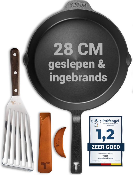 Pinnacle Cookware - 4,7 Liter / 5 Kwart Gallon Voorgekruide Gietijzeren Dubbele Braadpan / Ovenschaal | Koekenpan Deksel Met Dubbele Functie | 2 in 1 Kookset | Gietijzeren Pot | Kamperen | Handvathoezen en Schraper