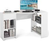 COSTWAY L-vormig bureau, hoekbureau met lade en planken, moderne computertafel, hoektafel voor thuiskantoor, wit
