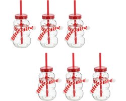 Novaliv 6x glühweinbekers 260 ml Gepersonaliseerde kerstmok met drinkrietje - Sneeuwpop als glühweinmok - Kerstmotief mok met deksel en rietje Kerstmokken handwarmermokken