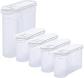 Novaliv schenkbekers 5-pack bewaarbekers voor strooien (1x 4 liter en 4x 1 liter) bakjes met deksel voor granen meel suiker bakjes keukenorganizer voedseldoos maaltijdvoorbereidingsdozen opbergbakjes keuken