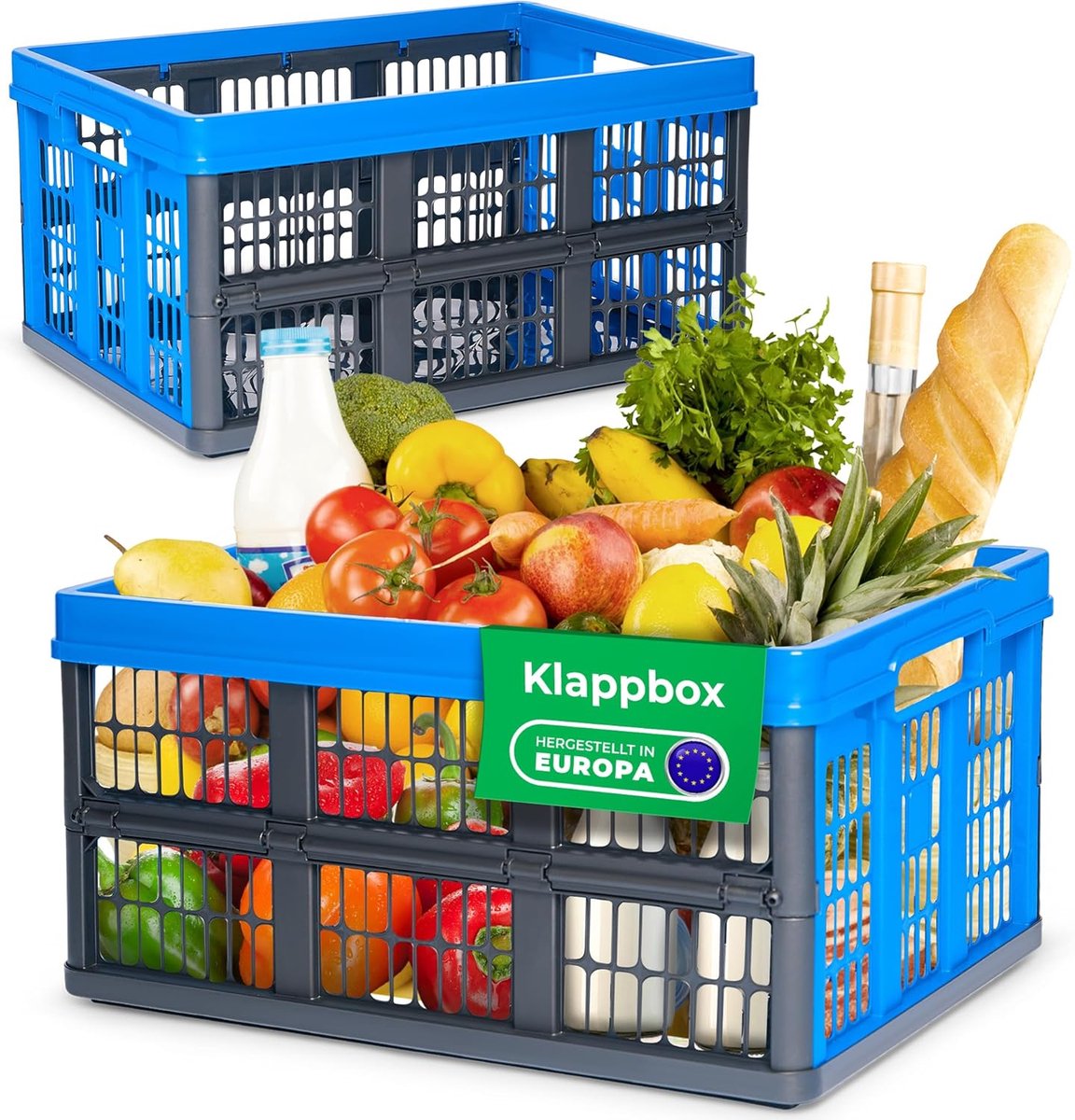 Novaliv Vouwbox 45l Blauw Set van 2 - Opvouwbare mandbox met praktische draaggrepen - Veelzijdige opbergbox
