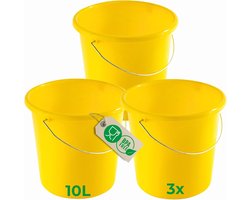 Novaliv 3 stuks emmer 10L geel met maatverdeling - schoonmaak emmer 10 liter? 28,5 cm Praktische alleskunner met schaalverdeling voor huishouden & tuin ideaal als huishoudemmer, wateremmer, dweilemmer, emmer