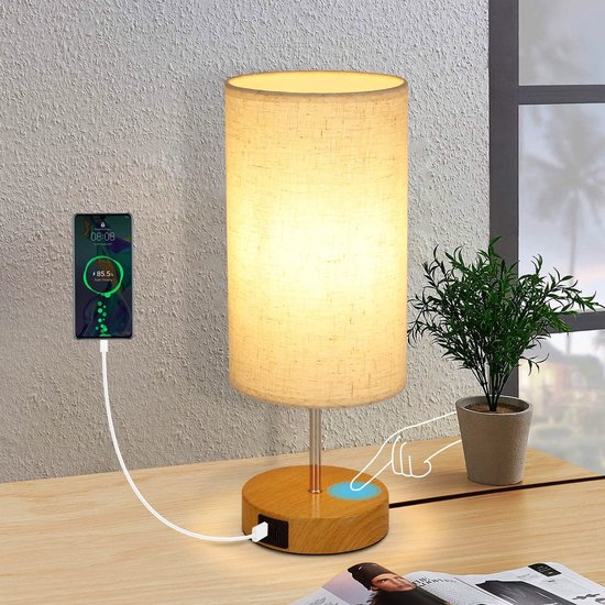 Bedlampje met touchscreen, dimbaar, 2 stuks, met USB en dimbare ledlamp
