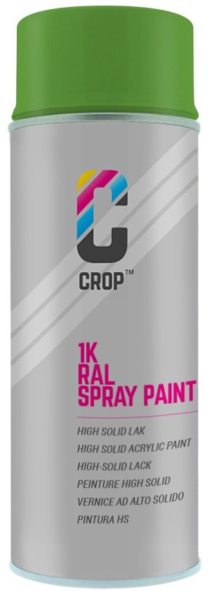 Bombe aérosol CROP RAL 6018 Vert jaune - Brillant - 400 ml - Peinture aérosol Vert - 100 % grand teint - Séchage rapide - Intérieur et extérieur - RAL6018