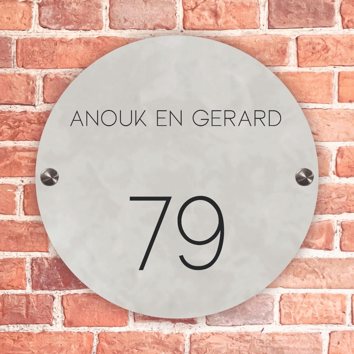 Naambordje voordeur rond kalk - 20cm rond - Incl. RVS bevestigingsmateriaal