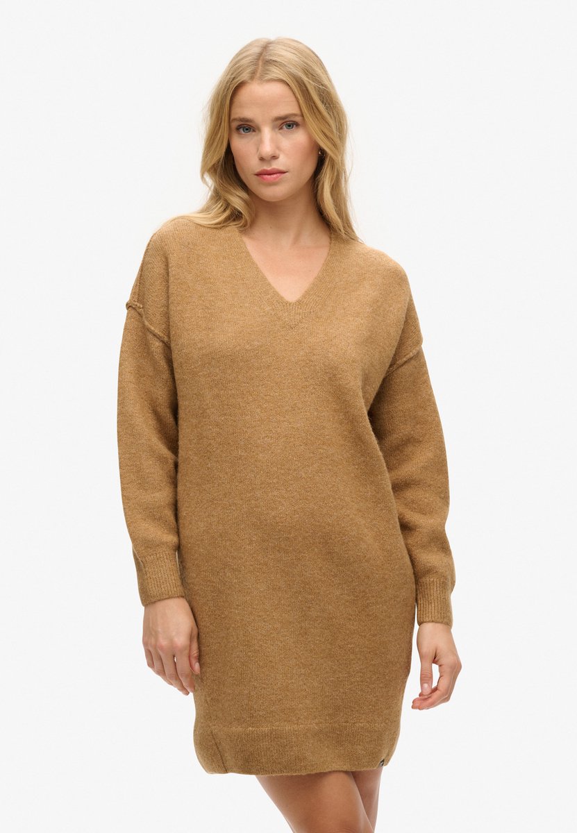 Superdry Gebreide jurk met V-hals Dames Jurken Beige