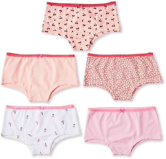 Little Label - meisjes hipster 5 pack - roze combi - 134-140 / 10Y - extra zachte bio-katoen