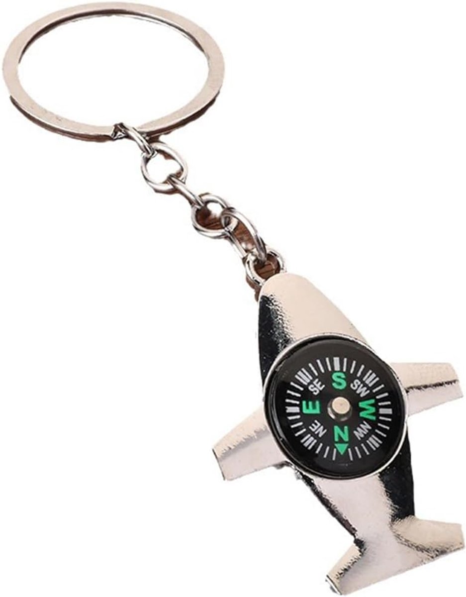 Sleutelhanger Kompas Vliegtuigmodel - Perfect voor Reizigers - 1 stuk - Zwart - Aluminium