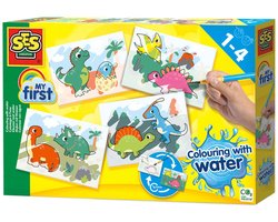 foto van SES Creative- My First - Kleuren met Water - Dino's -Verven - geen geknoei - vrolijke kaarten met veilige kwast - steeds opnieuw te gebruiken - Dinosaurus Speelgoed 1 tot 4 jaar