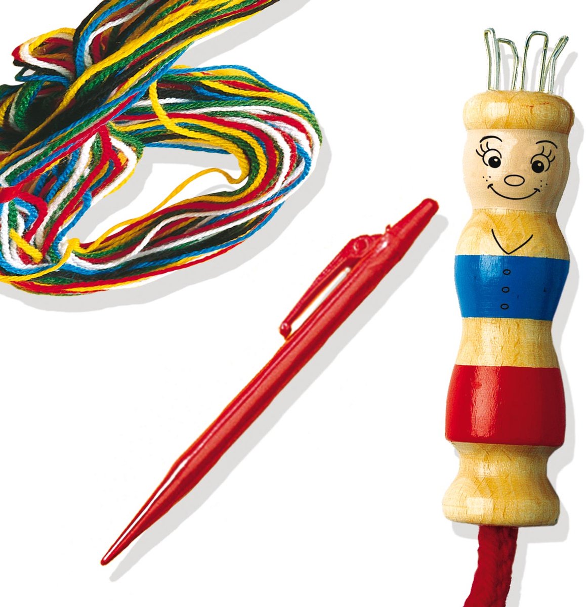 SES - Punniken - set met punnikpopje, pen en draden in verschillende kleuren