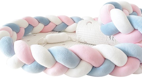 Tour de lit Bébé - Tissé main - Beddengoed Bébé - Tour de lit Bébé - Coussin en peluche tressé noué - Décoration chambre bébé - Coussins tour de lit bébé - Cadeau naissance (150 cm) - Bleu poudré